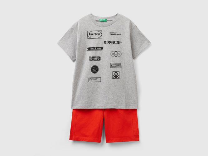 Benetton, Completo T-shirt E Bermuda, taglia S, Grigio Chiaro, Bambini - United Colors of Benetton - Modalova