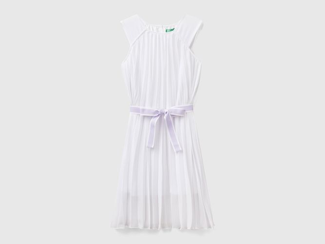 Benetton, Vestito Plissettato Con Cintura, taglia S, Bianco, Bambini - United Colors of Benetton - Modalova