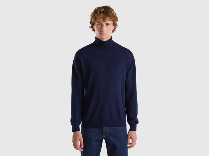 Benetton, Pull À Col Montant Bleu Nuit En Pure Laine Mérinos, taille XXL, Bleu Foncé - United Colors of Benetton - Modalova