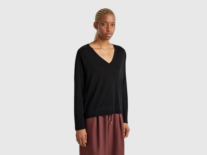Benetton, Pull Col V En Pure Laine Mérinos, taille L, Noir - United Colors of Benetton - Modalova