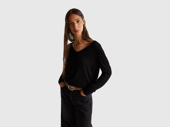 Benetton, Pull Col V En Mélange De Soie, taille L, Noir - United Colors of Benetton - Modalova