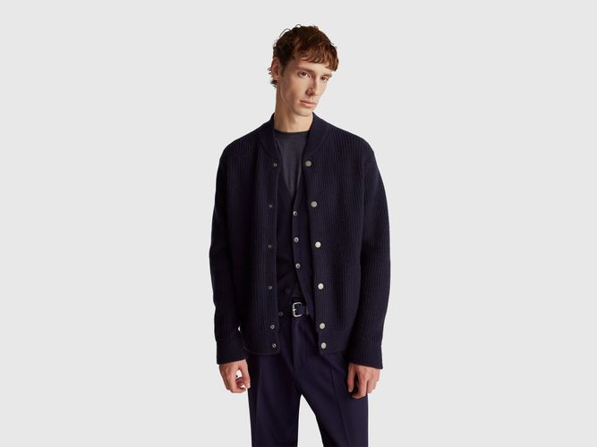 Benetton, Cardigan En Laine Mélangée, Taille: M, Bleu Foncé - United Colors of Benetton - Modalova
