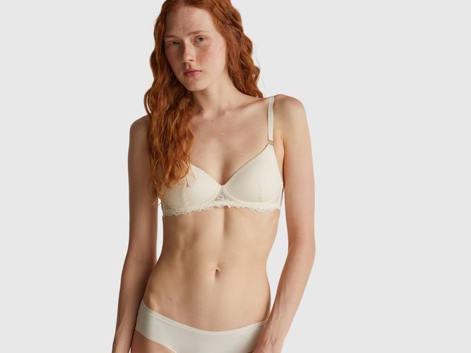 Benetton, Soutien-gorge Rembourré Avec Dentelle, taille 100, Crème - United Colors of Benetton - Modalova