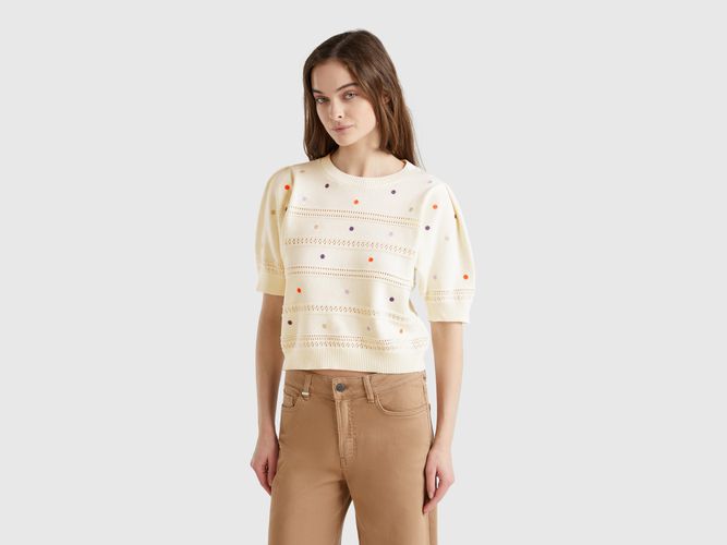 Benetton, Pull À Fleurs Brodées, taille L, Crème - United Colors of Benetton - Modalova