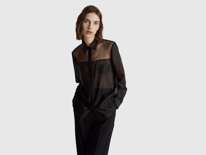 Benetton, Chemise Brodée, Taille: L, Noir - United Colors of Benetton - Modalova
