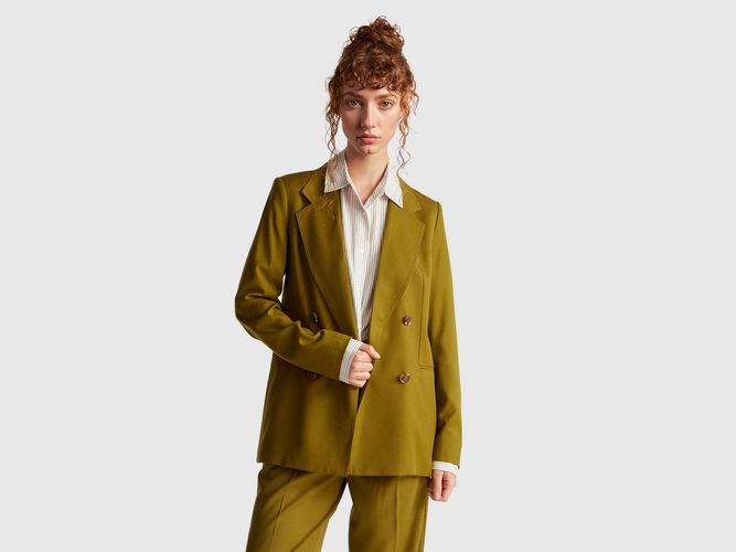 Benetton, Veste Croisée En Mélange De Viscose, Kaki - United Colors of Benetton - Modalova