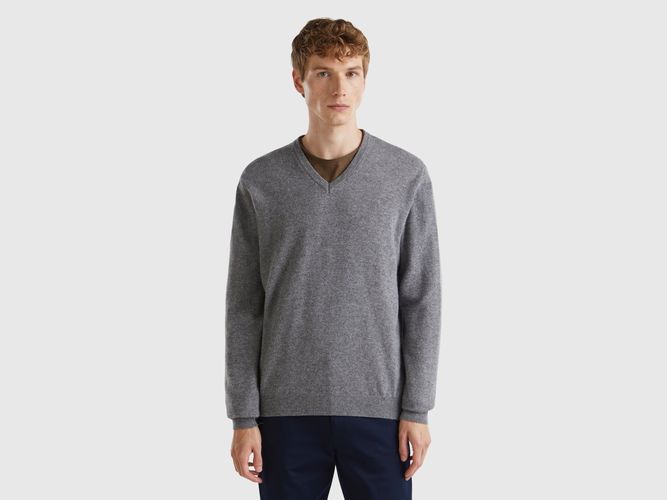 Benetton, Pull Gris Foncé À Col En V En Pure Laine Mérinos, taille XXL, Gris Foncé - United Colors of Benetton - Modalova