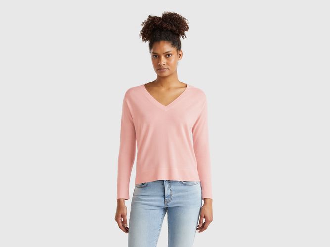 Benetton, Pull Col V En Pure Laine Mérinos, taille L, Rose - United Colors of Benetton - Modalova