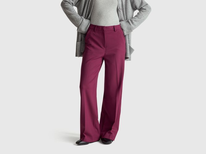 Benetton, Pantalon Large En Mélange De Viscose Extensible, Bordeaux - United Colors of Benetton - Modalova