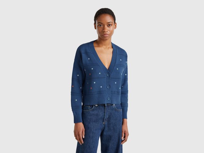 Benetton, Cardigan À Fleurs Brodées, taille M, Bleu Horizon - United Colors of Benetton - Modalova