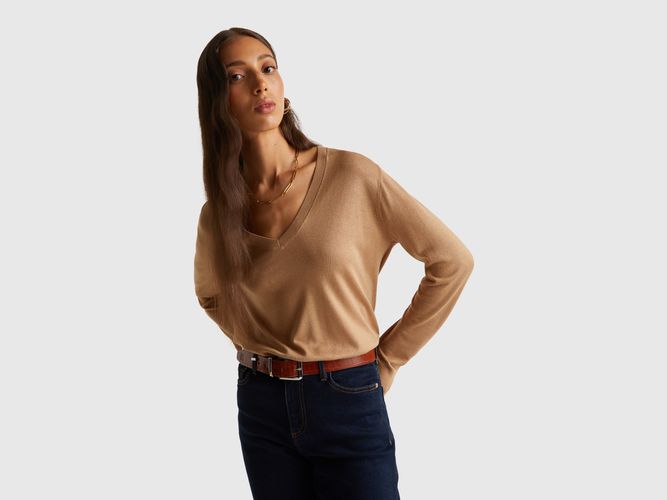 Benetton, Pull Col V En Mélange De Soie, taille L, - United Colors of Benetton - Modalova