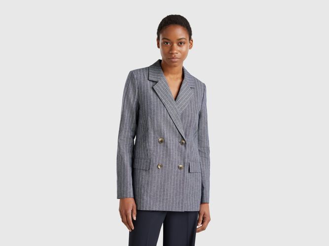 Benetton, Blazer Croisé À Fines Rayures, taille, Bleu Foncé - United Colors of Benetton - Modalova