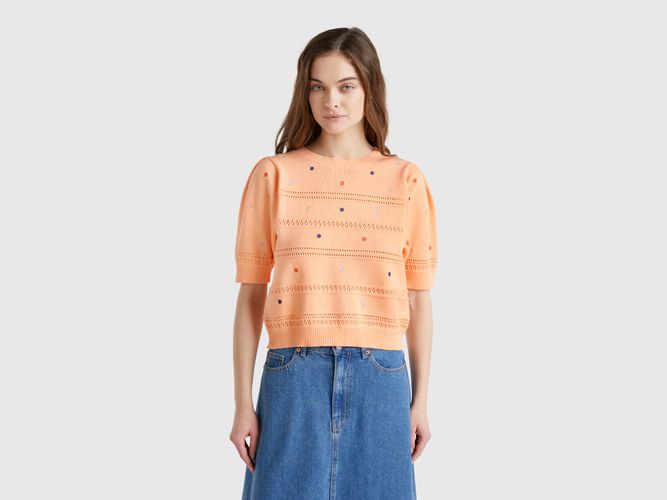 Benetton, Pull À Fleurs Brodées, taille L, Rose Pêche - United Colors of Benetton - Modalova