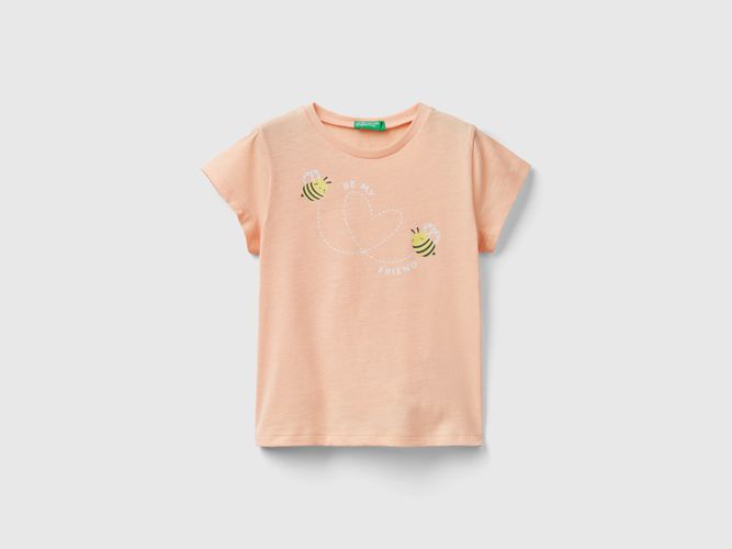 Benetton, T-shirt In Cotone Bio Con Glitter, taglia 110, Pesca, Bambini - United Colors of Benetton - Modalova