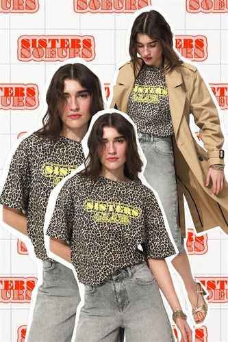 T-shirt Sisters Club léopard Imprimé multicolore - Promod - Modalova