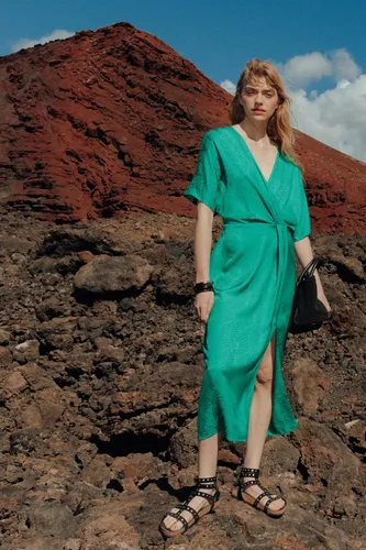 Robe mi-longue en satin Vert clair - Promod - Modalova