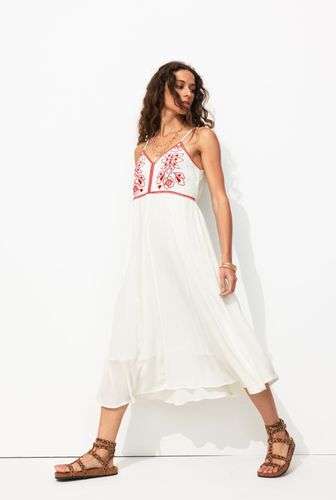 Robe longue brodée Ecru 48 - Promod - Modalova