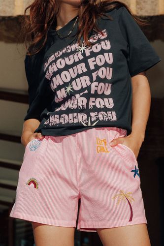 Short rayé brodé Rayé rose - Promod - Modalova