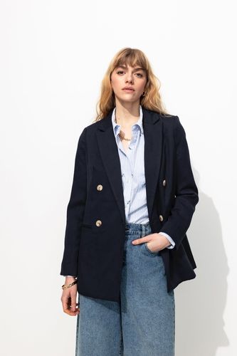 Blazer croisé unie Marine - Promod - Modalova
