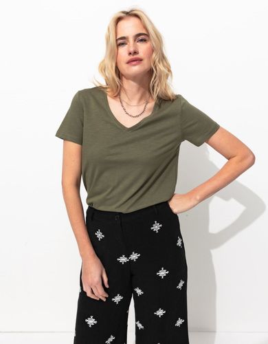 Promod T-shirt col V Femme Kaki XXL - Promod - Modalova