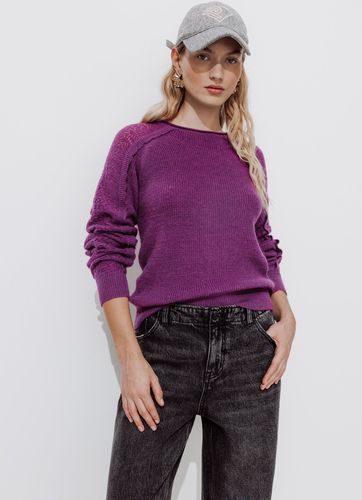 Pull maille dentelle Violet S - Promod - Modalova