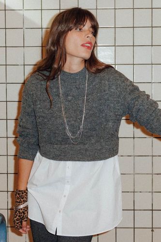 Pull à effet superposé Gris clair - Promod - Modalova