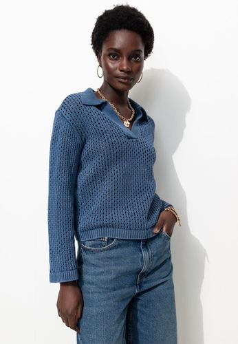 Pull en coton col polo Bleu - Promod - Modalova