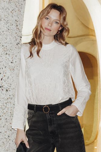 Blouse romantique brodée Ecru - Promod - Modalova