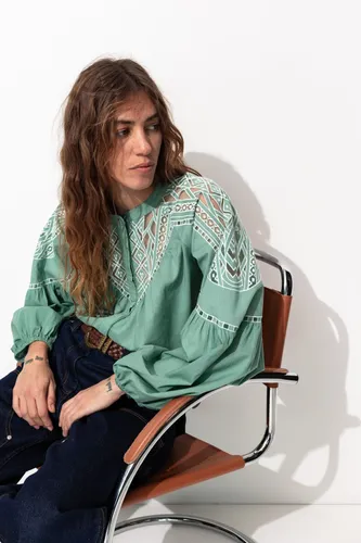 Promod Blouse brodée Femme Vert 42 - Promod - Modalova