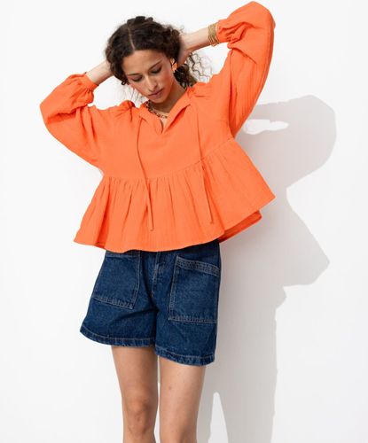Blouse en gaze de coton Orange 44 - Promod - Modalova