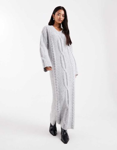 Robe pull longue Ã  col V en maille torsadÃ©e toucher laine - Gris Gris 42 female - 4th & reckless - Modalova