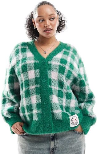 ExclusivitÃ© - Plus - Gilet boutonnÃ© Ã  carreaux et Ã©tiquette logo en maille duveteuse - Vert-Multicolore Multicolore 44 female - Renee Studio - Modalova