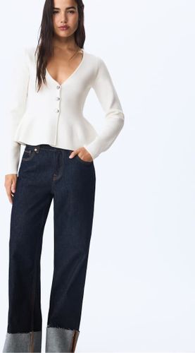 Gilet boutonnÃ© en maille Ã  basque - Ã‰cru-Blanc Blanc L female - Stradivarius - Modalova