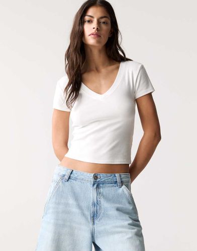 Pull & Bear - T-shirt col V - Blanc Blanc XL female - Pull&bear - Modalova