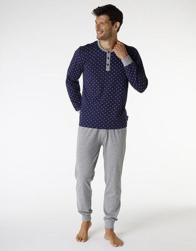 Pyjama long en jersey de coton, bleu navy avec motif géométrique - Masculin - Taille XXL Bleu XXL - Lovable - Modalova