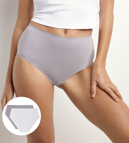 Lot de 2 culottes hautes en coton stretch Blanc Gris Body Touch Easy Gris 44/46 - Dim - Modalova