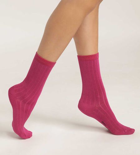 Chaussettes à côtes plates en coton satiné Fuchsia Mode Rose TU - Dim - Modalova