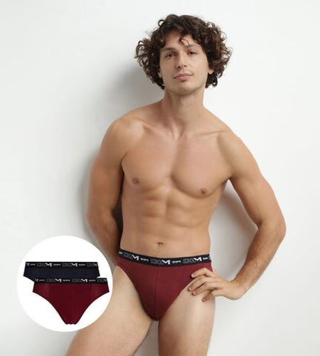 Lot de 2 slips Bleu Rouge ceinture contrastée Coton Stretch Rouge 5 - Dim - Modalova