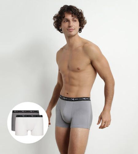 Lot de 2 Boxers Blanc Gris ceinture contrastée Coton Stretch Gris 5 - Dim - Modalova