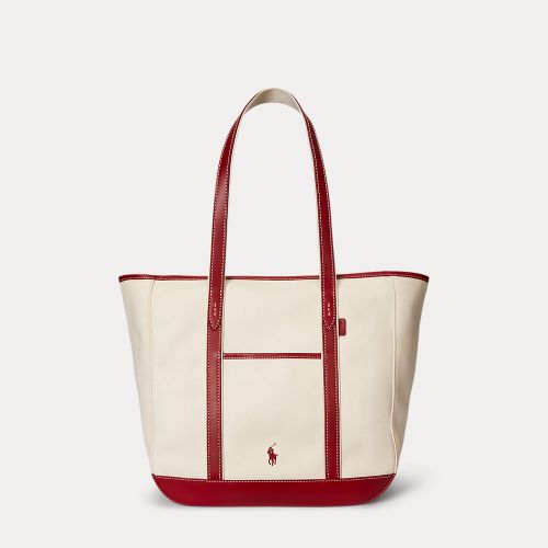 Cabas moyen en toile bordée de cuir - Polo Ralph Lauren - Modalova
