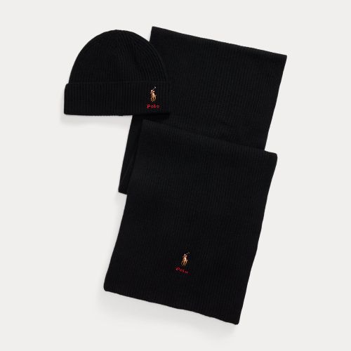 Bonnet et écharpe côtelés en laine - Polo Ralph Lauren - Modalova