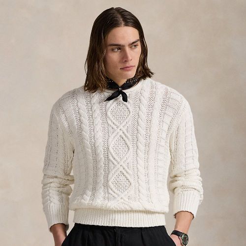 Pull col roulotté en coton tricot d'Aran - Polo Ralph Lauren - Modalova