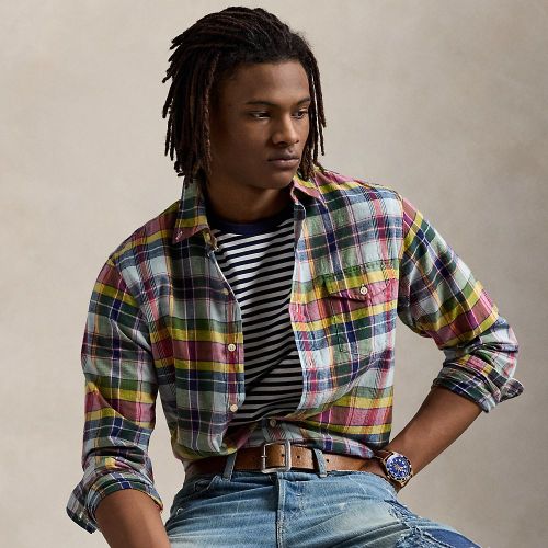 Chemise Classic Fit coton madras indigo - Polo Ralph Lauren - Modalova