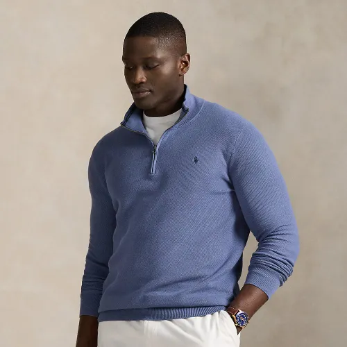 Grandes Tailles - Pull demi-zippé en coton piqué - Big & Tall - Modalova