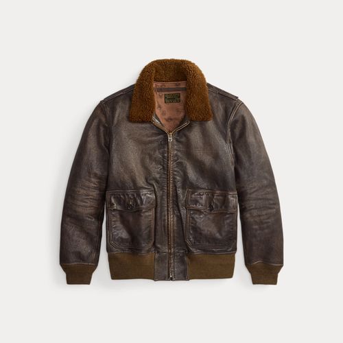 Veste d'aviateur cuir à col peau lainée - RRL - Modalova