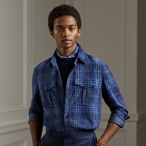 Surchemise à motif écossais en daim - Purple Label - Modalova