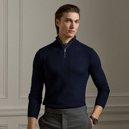 Pull demi-zippé texturé en soie et coton - Purple Label - Modalova