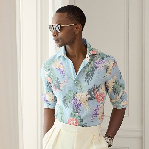 Chemise en lin à motif fleuri - Purple Label - Modalova