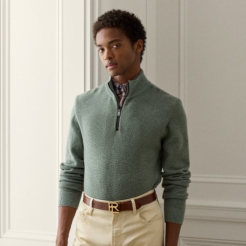Pull demi-zippé cachemire œil-de-perdrix - Purple Label - Modalova