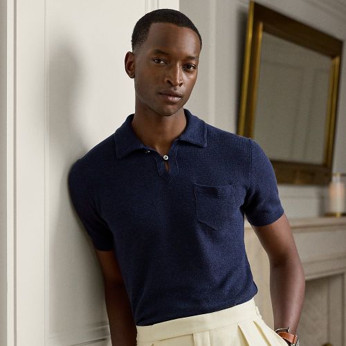 Pull texturé col polo soie et lin - Purple Label - Modalova